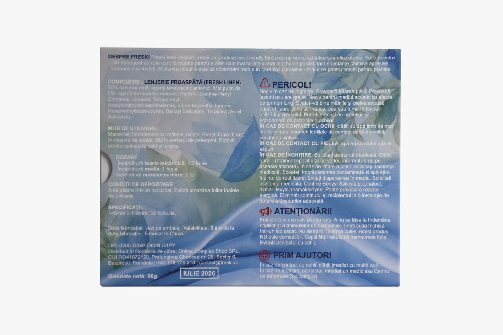 Foi de detergent FRESKI Fresh Linen, ambalaj compact